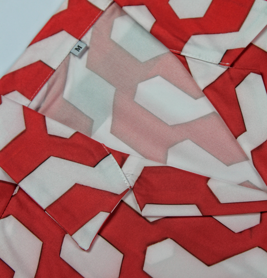 RED GRID REVERE COLLAR SHIRT